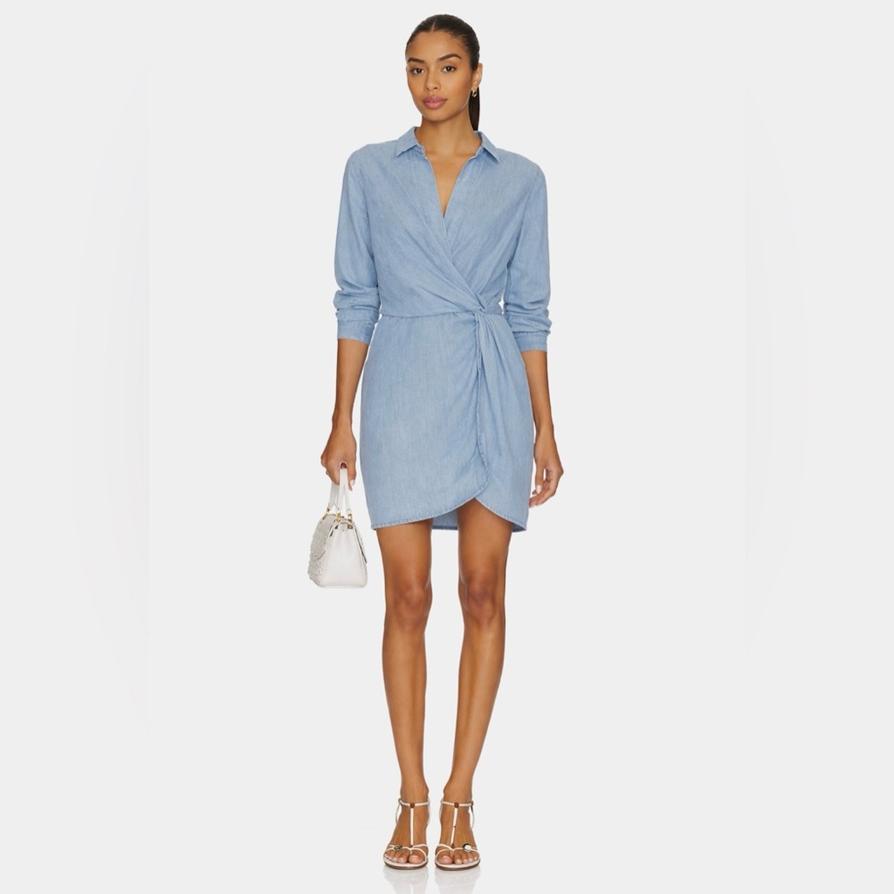 Heartloom Blue Wrap Mini Dress Long Sleeve Twist Front Shirt Dress XS